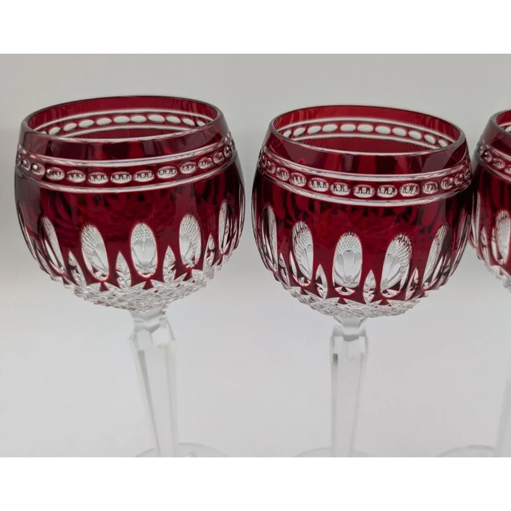 Waterford Crystal Clarendon Ruby Red Wine Hock Glass Set of 4 Glasses 8